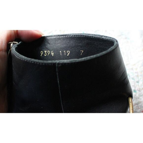 Freda Salvador Black Leather Metal Loop Stirrup Ornament Mid Heel Boots Size 7 - Picture 6 of 6